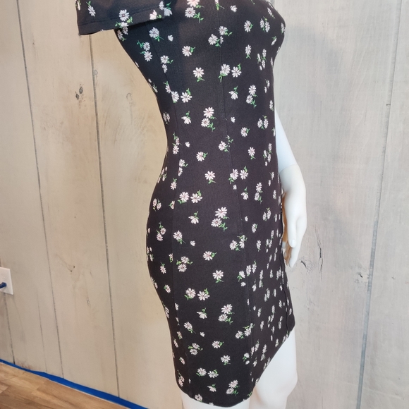 Forever 21 Blk Floral Ribbed Bodycon Dress Size M - Picture 6 of 12
